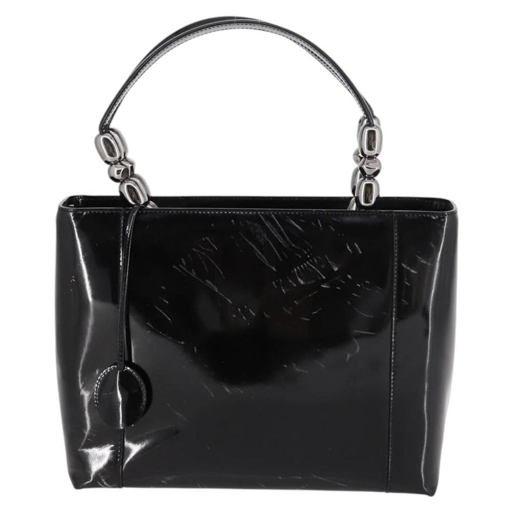 Dior Maris Pearl Handbag Patent Leather Black